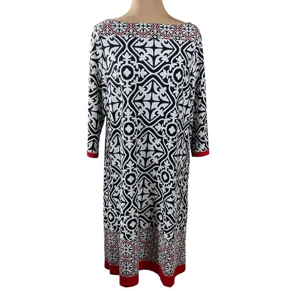Avenue Women's Sheath Dress Black White Red Long Sleeve Size 14/16 Stretch - Picture 1 of 8